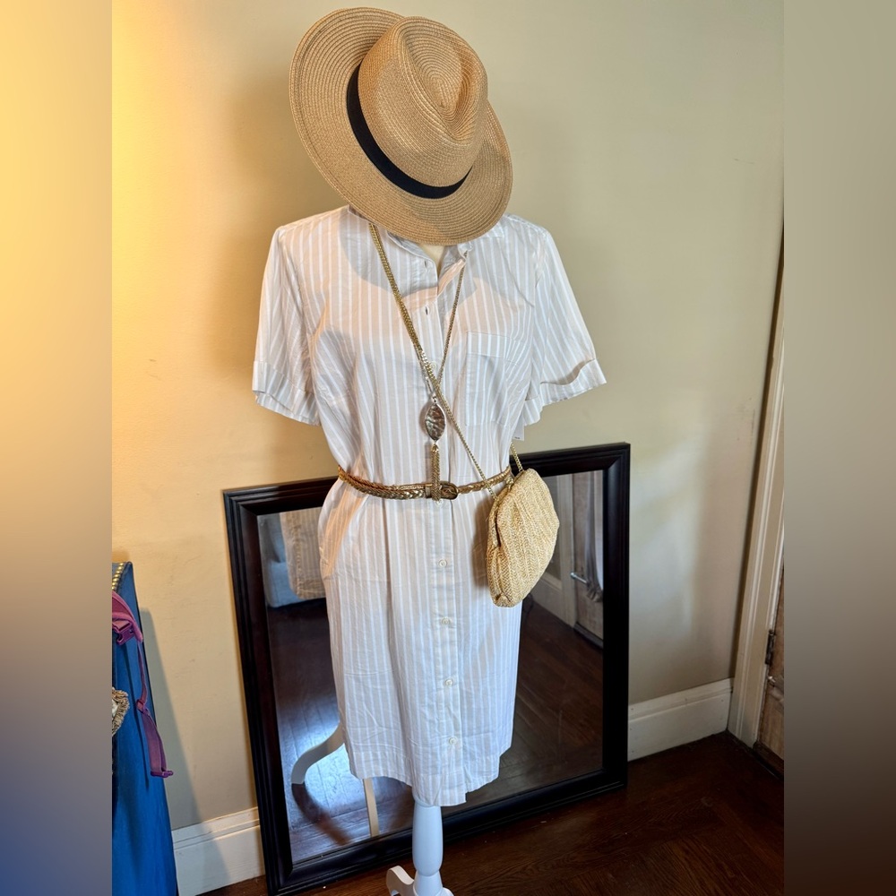 Striped White Shirt Dress - Picture 2 of 15